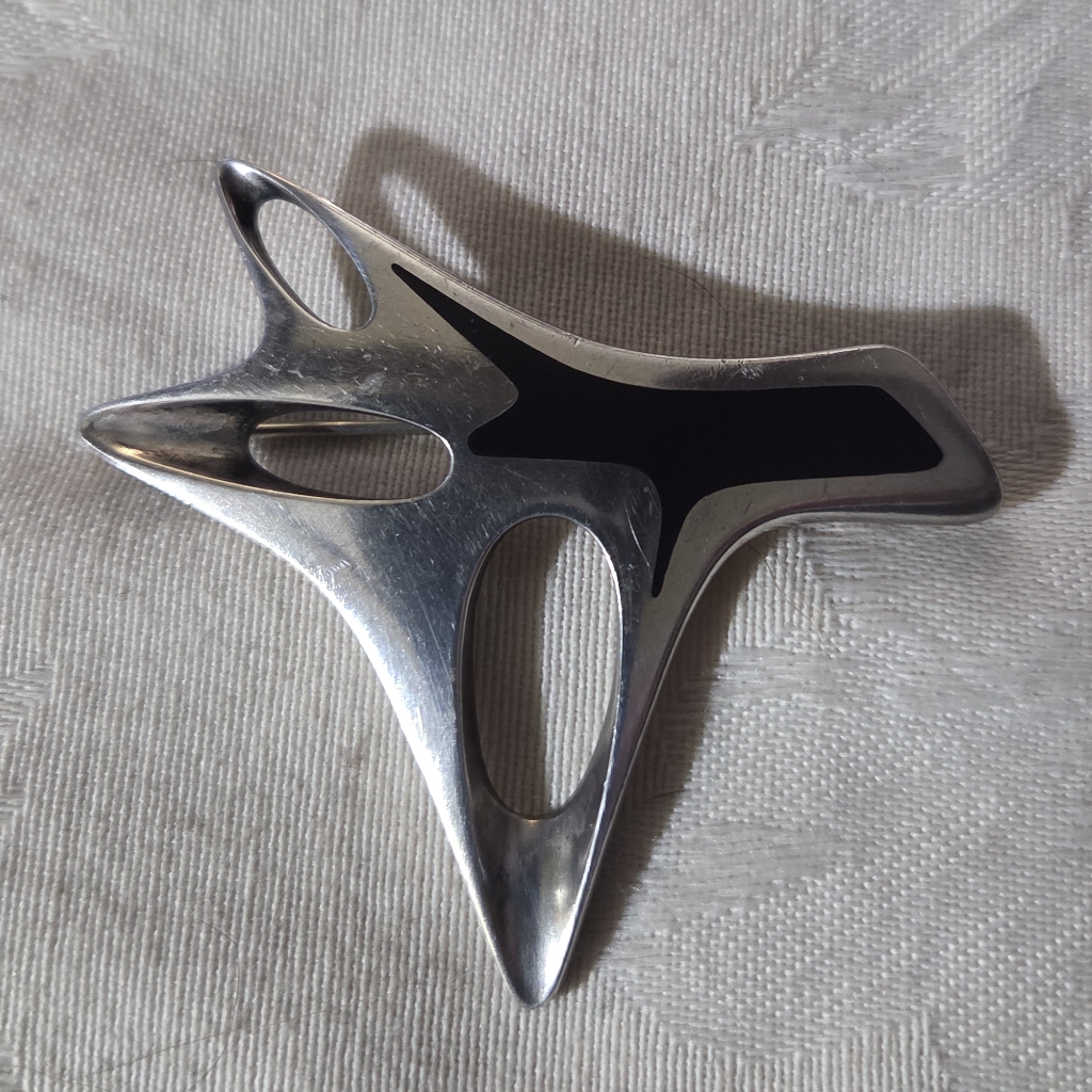 Vintage Georg Jensen Henning Koppel Sterling Silver And Black Enamel Brooch #323
